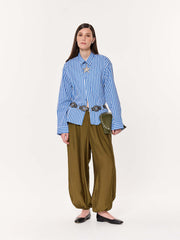 Mid Blue & White Striped Poplin Oversized Cropped Shirt